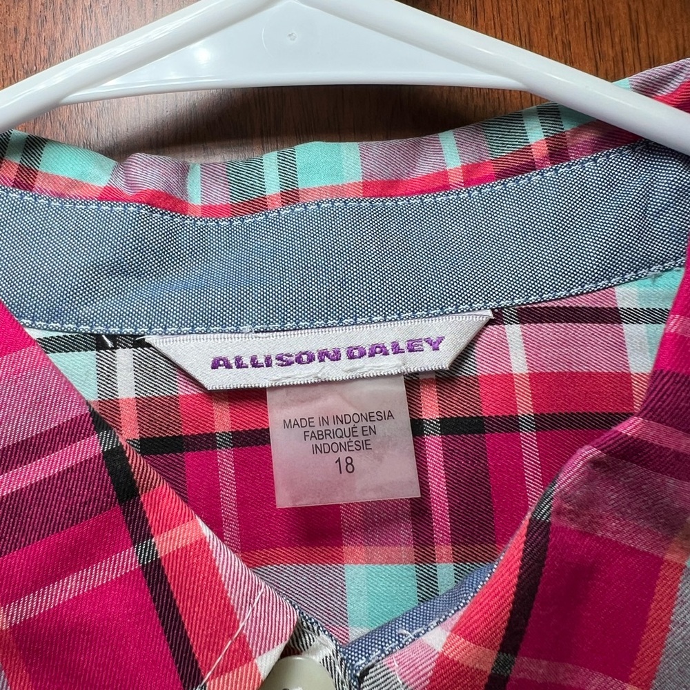 Allison Daley Plaid Pink Blue NWOT Blouse Size 18 - Picture 5 of 9